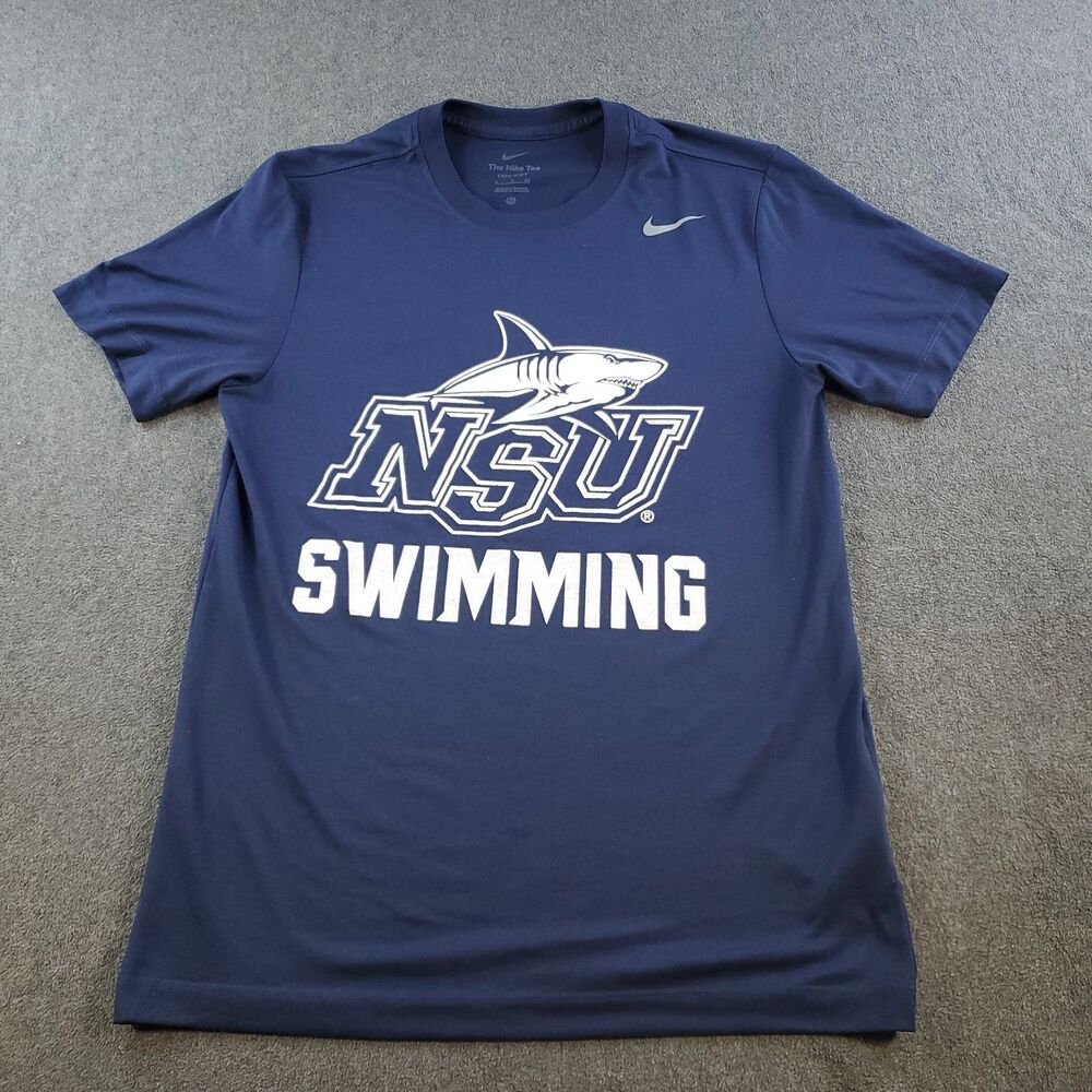 Nike Dri-Fit NSU T-Shirt Nova Southeastern Sharks Swimming Men's Size Small Blue
